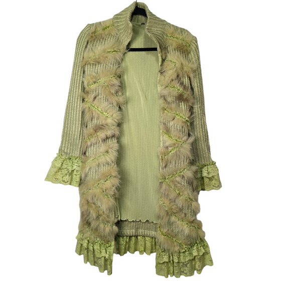 Vintage Y2K faux fur cardigan GV2 niche designer green - Picture 1 of 10
